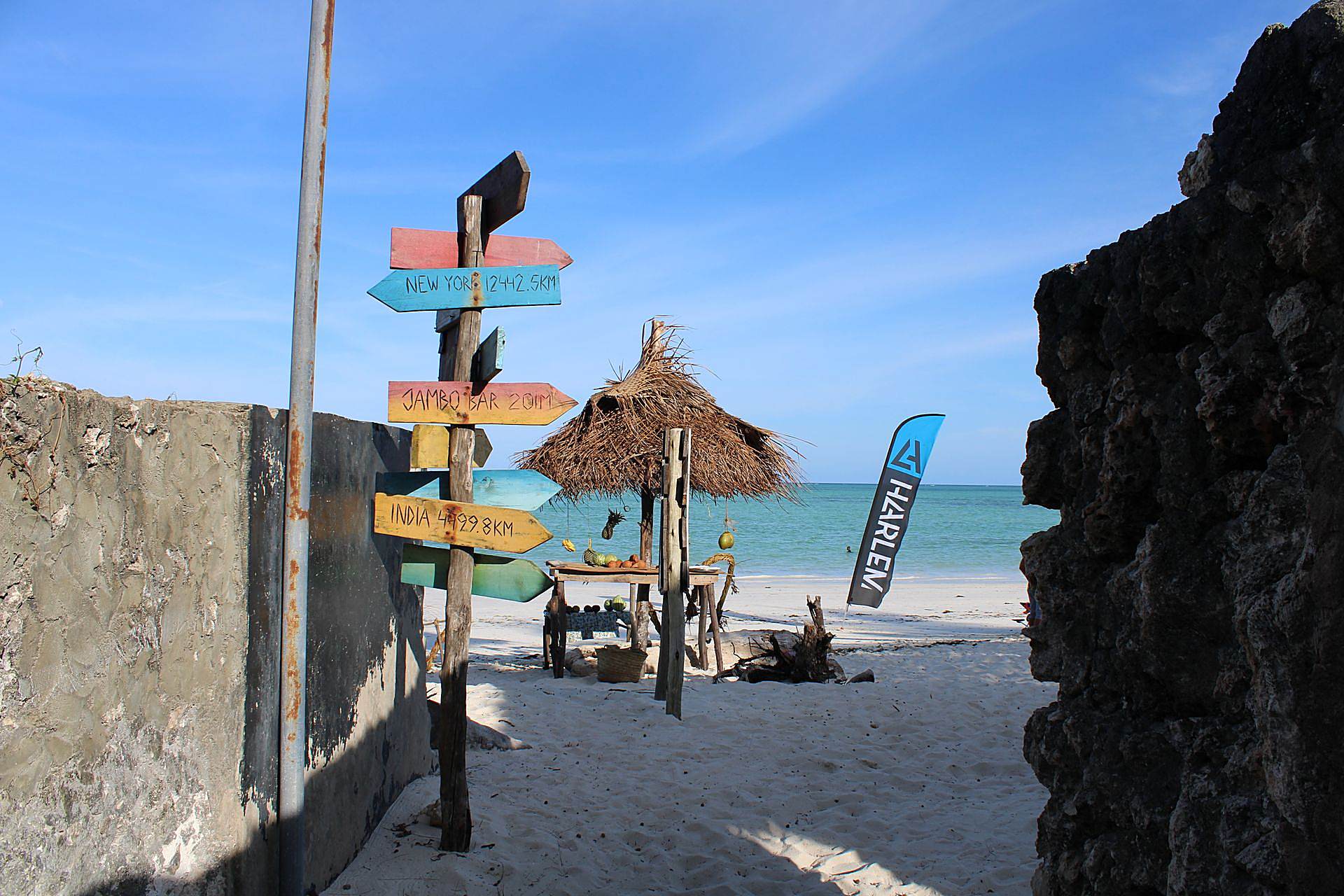 White sand beach and turquoise sea at Paje, Zanzibar